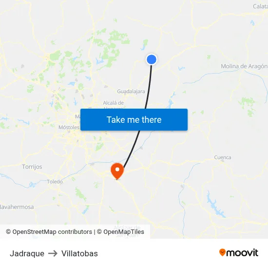 Jadraque to Villatobas map
