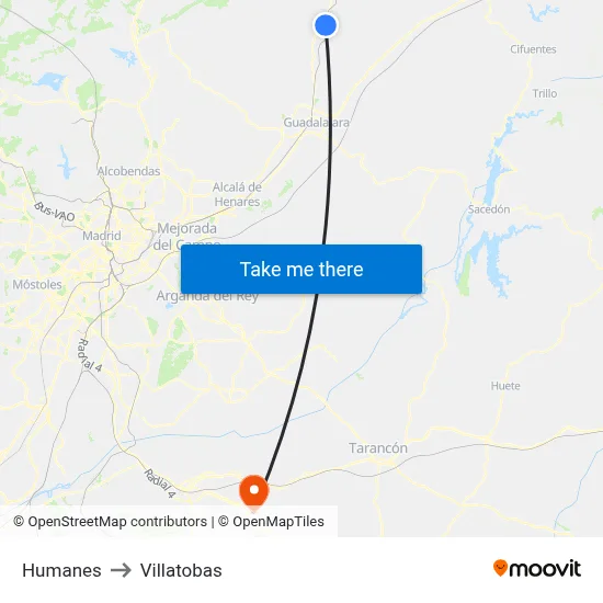 Humanes to Villatobas map