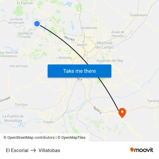 El Escorial to Villatobas map