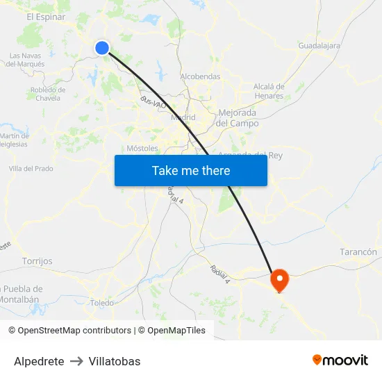 Alpedrete to Villatobas map