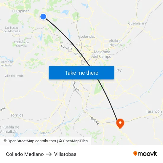 Collado Mediano to Villatobas map