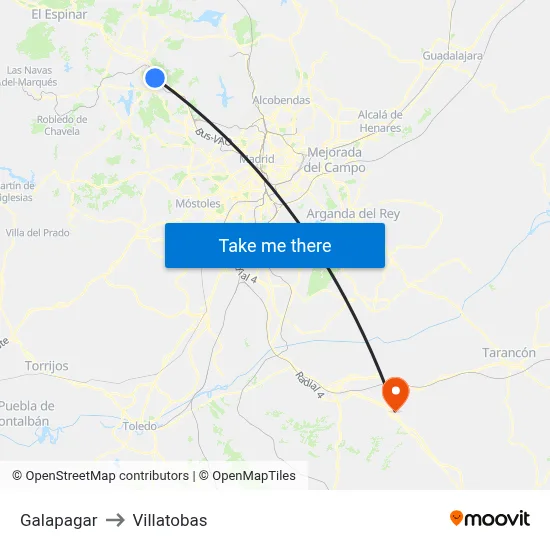 Galapagar to Villatobas map