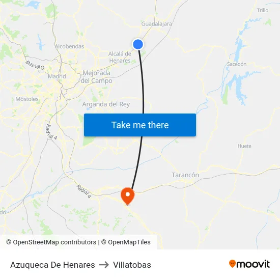 Azuqueca De Henares to Villatobas map