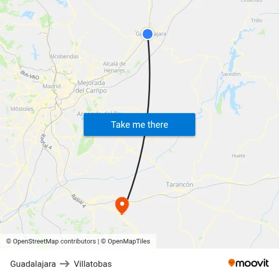 Guadalajara to Villatobas map