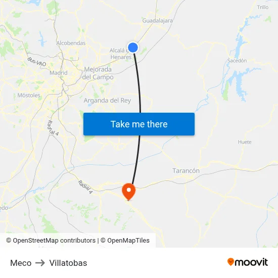 Meco to Villatobas map