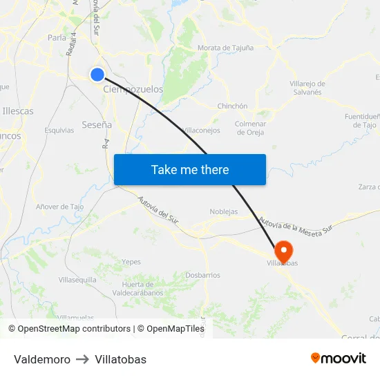 Valdemoro to Villatobas map