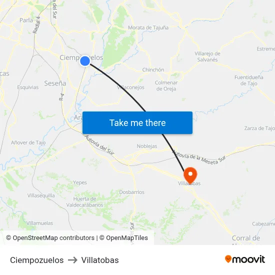 Ciempozuelos to Villatobas map