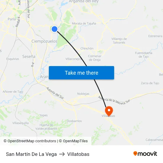 San Martín De La Vega to Villatobas map