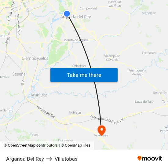 Arganda Del Rey to Villatobas map