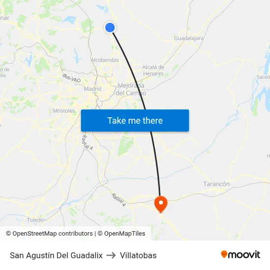 San Agustín Del Guadalix to Villatobas map