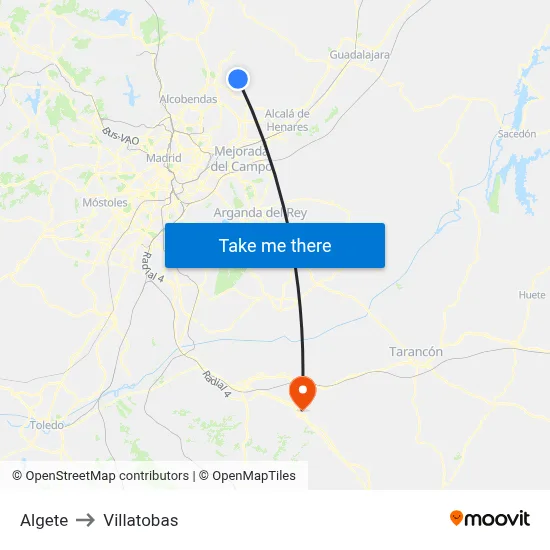 Algete to Villatobas map