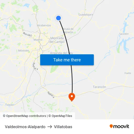 Valdeolmos-Alalpardo to Villatobas map
