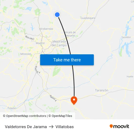 Valdetorres De Jarama to Villatobas map
