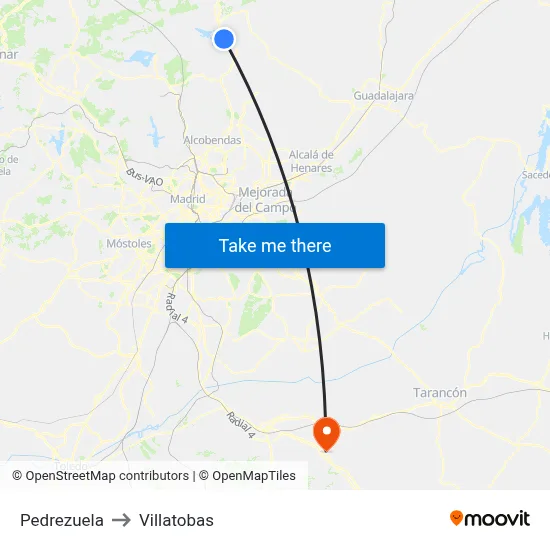 Pedrezuela to Villatobas map