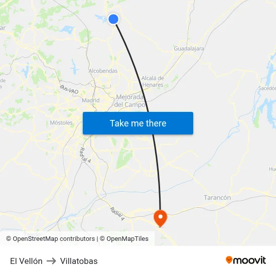 El Vellón to Villatobas map