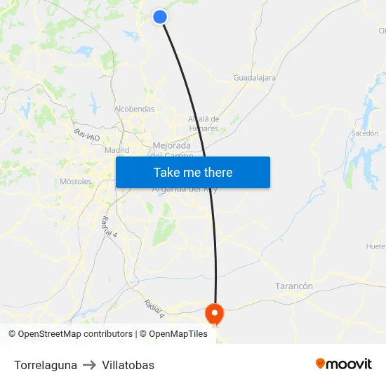 Torrelaguna to Villatobas map