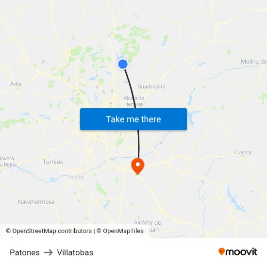 Patones to Villatobas map