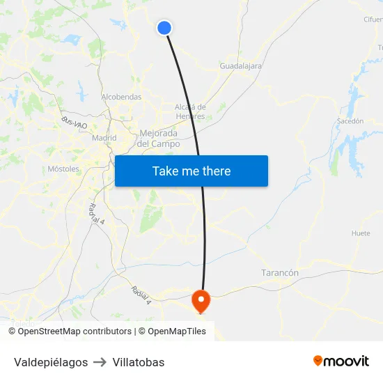 Valdepiélagos to Villatobas map