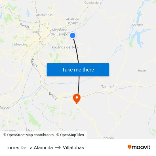 Torres De La Alameda to Villatobas map
