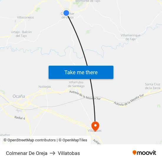 Colmenar De Oreja to Villatobas map