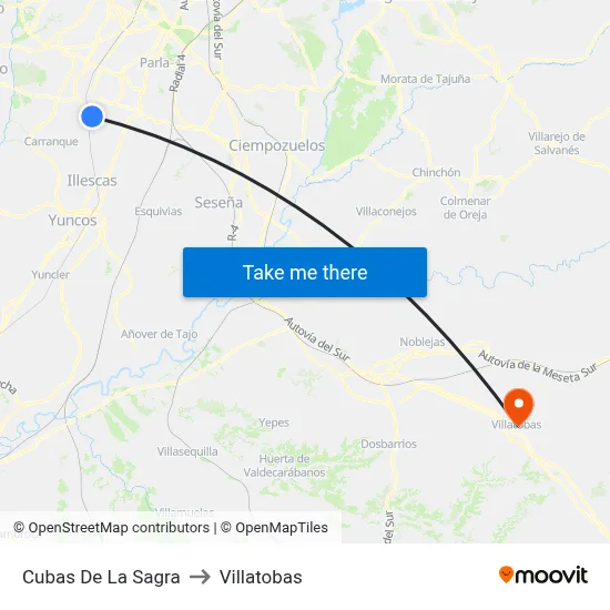 Cubas De La Sagra to Villatobas map
