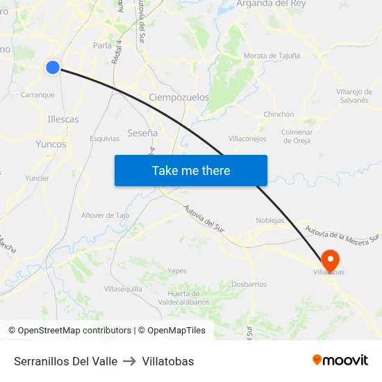 Serranillos Del Valle to Villatobas map