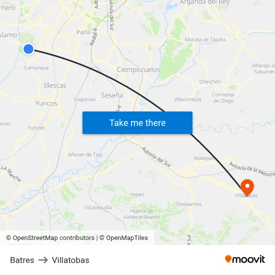 Batres to Villatobas map