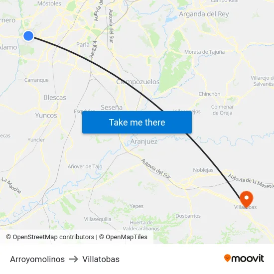 Arroyomolinos to Villatobas map