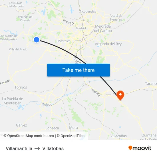 Villamantilla to Villatobas map
