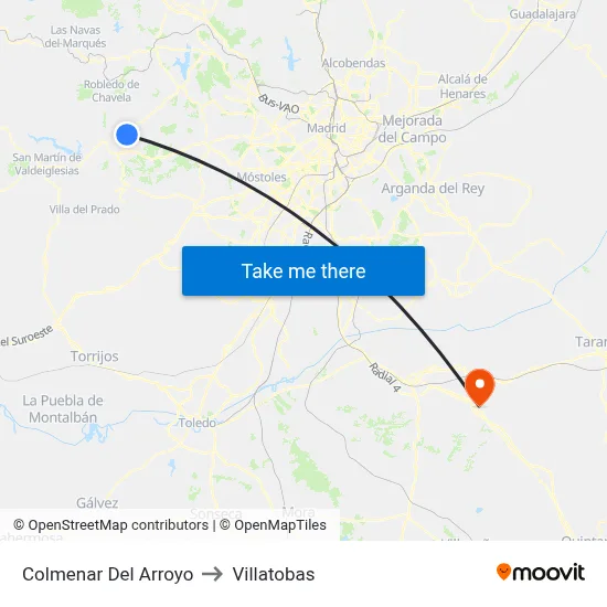 Colmenar Del Arroyo to Villatobas map