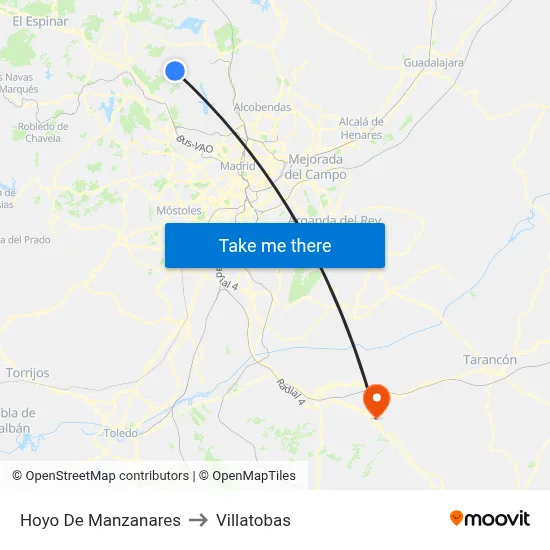 Hoyo De Manzanares to Villatobas map