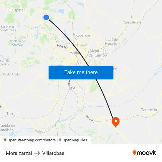 Moralzarzal to Villatobas map