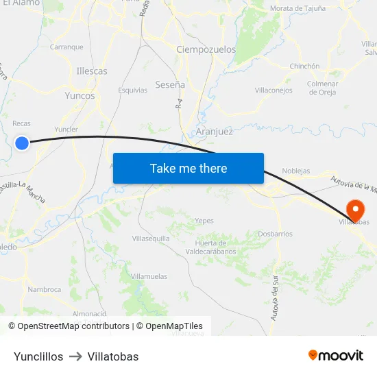 Yunclillos to Villatobas map