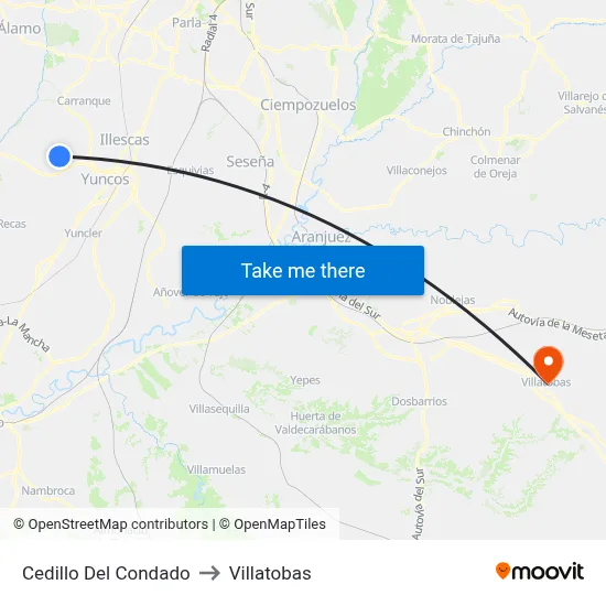Cedillo Del Condado to Villatobas map