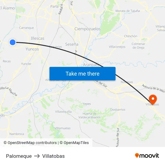 Palomeque to Villatobas map