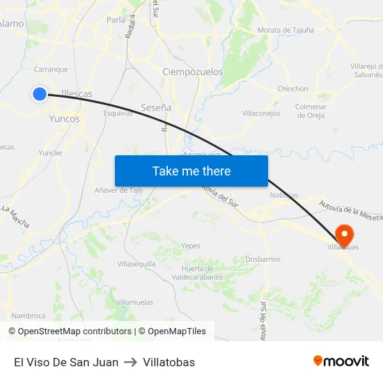El Viso De San Juan to Villatobas map
