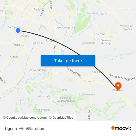 Ugena to Villatobas map