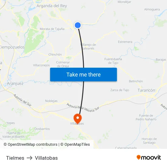 Tielmes to Villatobas map