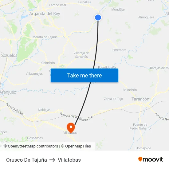 Orusco De Tajuña to Villatobas map