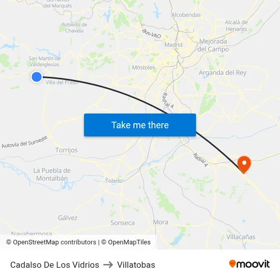 Cadalso De Los Vidrios to Villatobas map