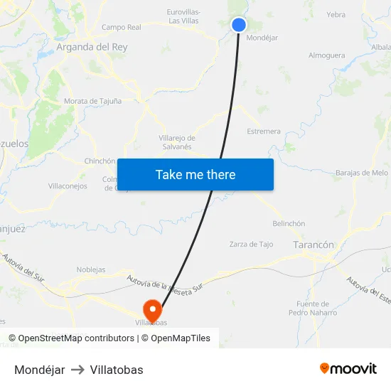Mondéjar to Villatobas map