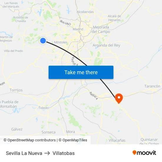 Sevilla La Nueva to Villatobas map
