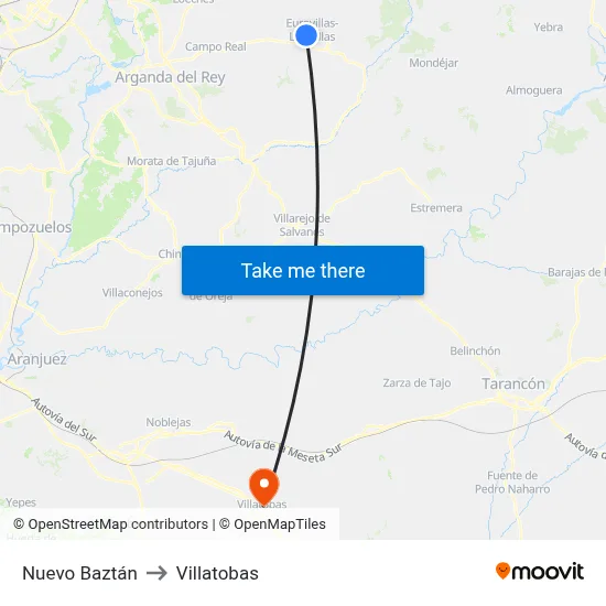 Nuevo Baztán to Villatobas map