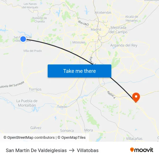 San Martín De Valdeiglesias to Villatobas map