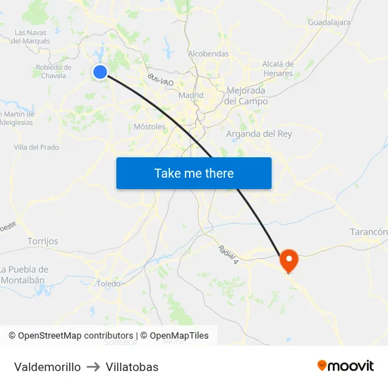 Valdemorillo to Villatobas map