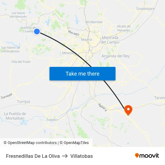 Fresnedillas De La Oliva to Villatobas map