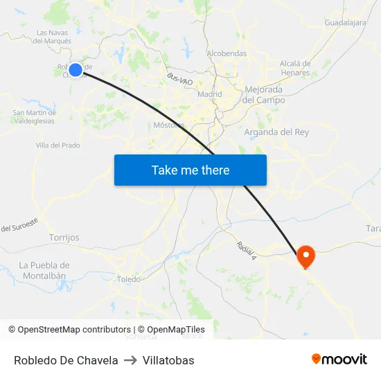 Robledo De Chavela to Villatobas map