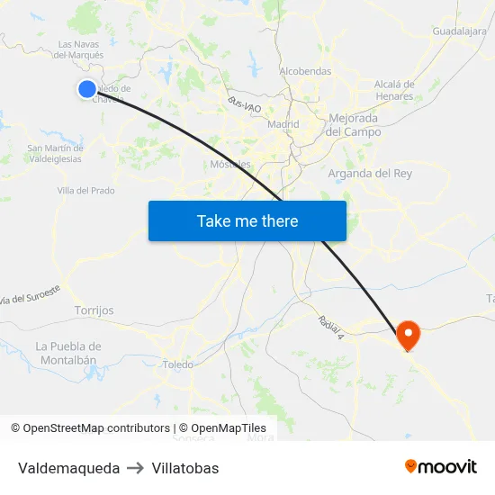 Valdemaqueda to Villatobas map