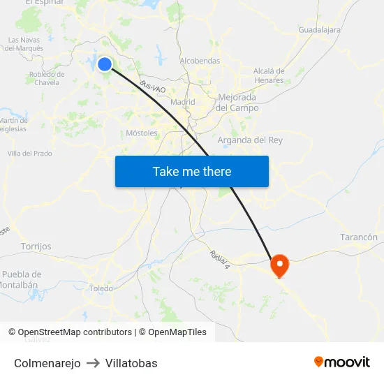 Colmenarejo to Villatobas map