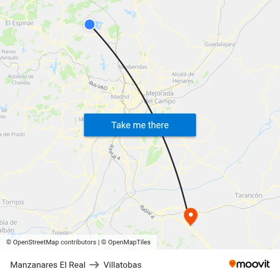 Manzanares El Real to Villatobas map